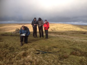 Gordon A prepares to set the route whilst the others are going to track him. Mountain Experience NNAS course.