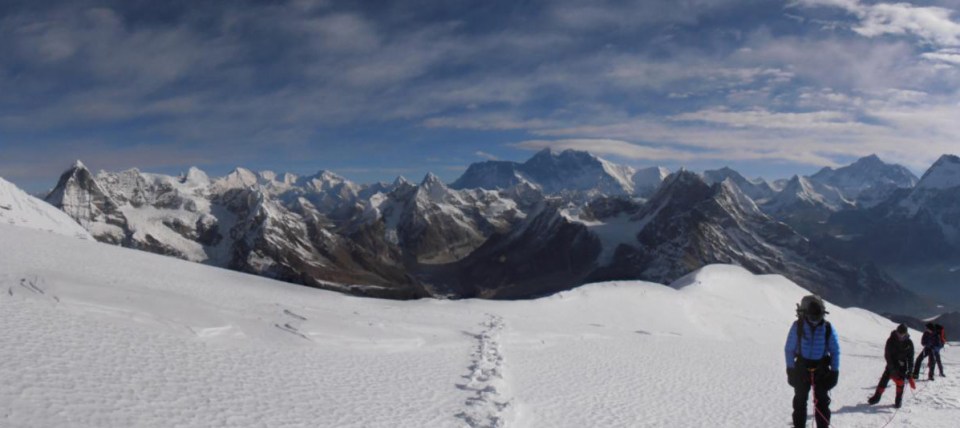 This shot was taken from about 6,300m on the slopes of Mera Peak. A stunning view of the highest mountains in the world behind us.