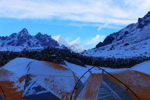 Sun hitting higher peaks above Lungden. 