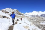 Richard crossing the glacier with Cho Oyu on the horizon.