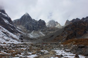 The view over the glacial meadow back toward the Cho La.