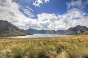 A lake fills the old caldera